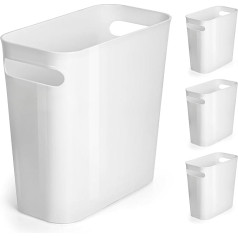 Winter Shore Pack of 4 6 L Small Office Waste Bin - Plastic Waste Paper Bin Office with Integrated Handles - Slim Bin for Kitchen & Bedroom - Waste Paper Bin White Under Desk