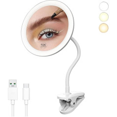 YNGTUOE YNGTUOE 16,5 см накладное косметическое зеркало со светом, дорожное зеркало с 10-кратным увеличением, USB-зарядка (белый, 1X)