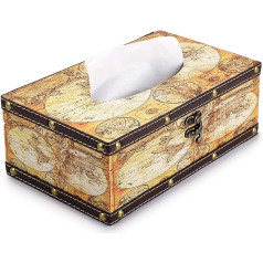 Sumnacon Retro Kleenex Holder Tissue Box Made of Wood and PU, Rectangular, Tissue Box Cover, Decoration for Home and Office (Yellow Card)