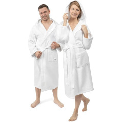 Халат Luxe Era White в размерах M.L. и XL унисекс для мужчин и женщин с капюшоном. Сочетание вафельного пике и махровой ткани. Чистый хлопок, 4 сезона