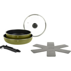 Sitram 715711 Посуда, переработанный алюминий, 1 сотейник, диаметр 24 см, стеклянная крышка, 1 сковорода, диаметр 28 см, металлическая, съемная ручка, 