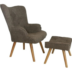 Liberoshopping.eu - La Tua Casa In Un Clik Тканевое кресло и табурет на деревянных ножках с мягким сиденьем в современной гостиной-спальне (коричневый)