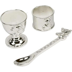 Набор из чашки, кольца для салфеток и ложки Twinkle Twinkle Egg Cup - с серебряным покрытием - идеально подходит в качестве подарка на рождение ребенка