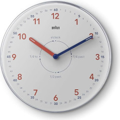 Аналоговые настенные часы Braun BC26TW с бесшумным кварцевым механизмом, легко читаемым циферблатом, диаметром 23 см, белого цвета