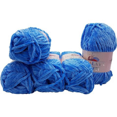 5 x 100 г Himalaya Velvet Micro Polyester Knitting Wool, Baby Wool, Velvety 500 g Wool (Blue 90027)