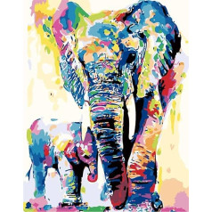 CaptainCrafts Paint by Numbers Adults, Paint by Numbers Kit Contains Pigments Linen Canvas Brush DIY Oil Painting Warm Gift Home Decoration (with Frame, Colour Elephant and Baby Elephant)