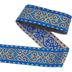 PH PandaHall 7.66 Yards Vintage Jacquard Band, 5,1 cm Floral Emobridered Ribbon Boho Woven Ribbon Sewing Trim Ribbon for Sewing Clothing Handmade Bag Embellishment Decorations, Blue