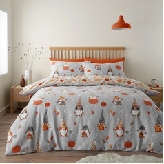 Catherine Lansfield Brushed Cotton Autumn Gonks Grey Reversible Duvet Cover Set with Pillowcases