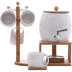 LTLWSH Набор фарфоровых диспенсеров для напитков, деревянная подставка, краны, клапаны и крышки из нержавеющей стали, включая диспенсер для х