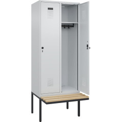 kaiserkraft | Spind Evolo Plus Sitzbank | 2 Abteile | lichtgrau/lichtgrau | B 800 mm | Sicherheits-Drehriegel | mit auskragender Sitzbank | Buche