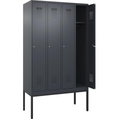 C + P Möbelsysteme C+P | Spind Evolo Plus | 4 Abteile | grau | B 1200 mm | mit schmalen Füßen | Zylinderschloss