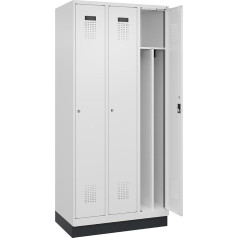 kaiserkraft | Spind Evolo Plus Trennwand mittig | 3 Abteile | weiß | B 900 mm | mit Bodensockel | Zylinderschloss