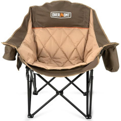 OVERMONT Oversized Folding Camping Chair Camping Sofa - Maximum Load 204 kg - Foldable Camping Chair Padded with Drink Holder Cool Bag High Backrest for Outdoor Indoor Camping Garden Khaki