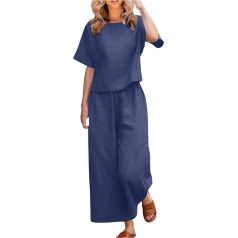 2 Piece Pantsuit Ladies, Футболка Топ и Брюки, Брючный костюм Casual Loose House Suit Short Sleeve Round Neck Tracksuit Light Airy Activewear Elegant Unicoloured Running