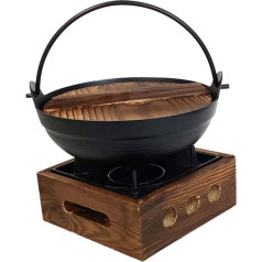 Cabilock Sukiyaki Pan Sets Pancake Spatula Wooden Holder Wooden Stand Easy Cleaning Shabu Cooking Pot Shabu Hot Pot Individual Hub Shabu Pot Outdoor Picnic Cookware Wood + Iron