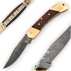 Auerbach Damascus Knife Walnut Wood - маленький карманный складной нож двуручный традиционный ручной работы из дамасской стали ручной ковки Подарки для му