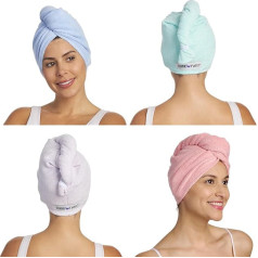 Turbie Twist Microfiber Hair Towel Wrap [4 Pack] - Оригинальное обертывание волос из микрофибры, как показывают по телевизору! Розовые, синие, фиолетовые и аква п