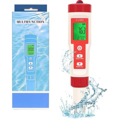 OBEST Pool Chlorine PH Meter 5-in-1, PH Clore ORP H2 Temperature, Pool Water Tester Digital, Portable Water Tester with LCD Display, for Drinking Water, Swimming Pool, Spa or Laboratory