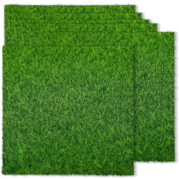 Aeaocvo 6 Stück Kunstrasen zum Basteln, 15 x 15 cm Kunstrasen Miniaturgarten, Moos zum Basteln, Miniatur Rasen Dekoration für Miniatur-Ornament, Garten, Puppenhaus