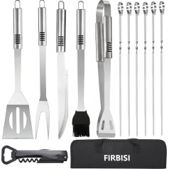 Grillzubehör, Edelstahl-Grillwerkzeug-Set für Herren, 12-teiliges Grillutensilien-Set mit Spatel, Gabel, Messer, Bürste, Zange, Spieße, Flaschenöffner und Taschengrill-Zubehör für Outdoor-Grill