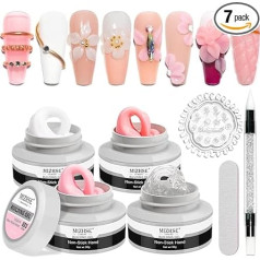 MIZHSE Nail Polish Line Solid Nail Glue Gel Set 4 Colours Solid Builder Gel for Nails Glue Gel Press on Nails, 3D Gel Nail Art, with Rubbing Strips, Silicone Models, Nail Pen, Solid Nail Glue for Tips