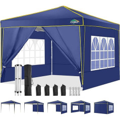 COBIZI Павильон 3x3 Wasserdicht Stabil Winterfest Partyzelt, Faltpavillon 3x3 mit 4 Seitenteilen, 100% Wasserdicht und UV 55+ Tragbares High-End Tragbarkeit Gartenpavillon, Marineblau