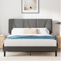 ‎Zinus ZINUS Maya Double Bed Frame - Кровать 135 x 190 см - Высота 30 см - Платформенный каркас кровати с изголовьем - Деревянная реечная опора - Темно-серый