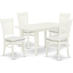 East West Furniture NFVA5-LWH-C Комплект кухонных столов из 5 предметов на 4 персоны, состоящий из прямоугольного обеденного стола со створкой-бабочкой и 