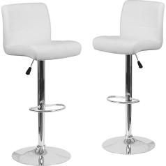 Flash Furniture Marietta 2 x белые виниловые регулируемые барные стулья с сиденьем и хромированным основанием