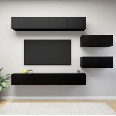 Homgoday Комплект мебели для телевизора 6 предметов, черный, из ДСП, тумба под телевизор, низкая тумба под журнальный столик, промышленная подст