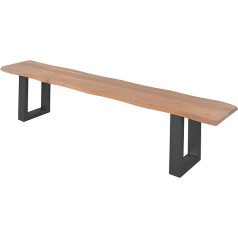 ‎Sam Скамья SAM Quintus 200 x 42 см, натуральная древесина акации, черные металлические ножки, скамья с настоящим флизелиновым краем, скамья из масси