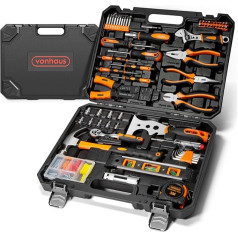 VonHaus Tool Kit - Ultimate 120 Piece Tool Box - Includes Tools, LED Flashlight, Hex Wrench, 3M Tape Measure & More - DIY Kit, Perfect for Beginners - With Tool Box