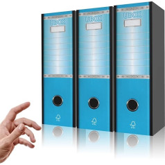 LogicaShop UBOX Large A4 Ring Binder с карманом, архивные классификаторы для документов, офиса, Dox Recorder с рычагом (Back 8, 3 шт., Sky Blue)
