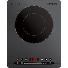 AMZCHEF Индукционная варочная панель 2000 Вт с тихим ходом (≤42 дБ), 9 уровней мощности и температуры, 4 автоматических меню, ультратонкий корпус, з