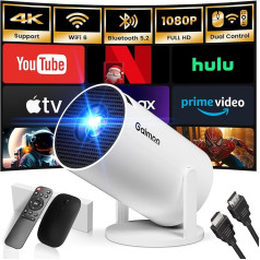 Мини-проектор, портативный проектор 4K FHD 1080P с поворотом на 180°, небольшой видеопроектор с поддержкой 2.4/5G WiFi и Bluetooth 5.0, с двойным управлением 