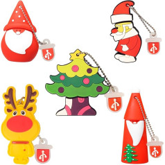LEIZHAN USB Flash Drive 16 GB Memory Stick Santa Claus Elk Cute Christmas Series Gift for Students and Children Pack of 5