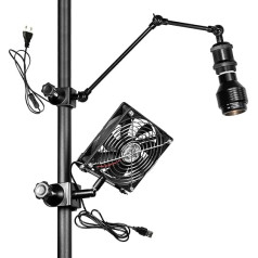 FSLiving Pflanzenlampe mit Schwenkarm und E27 Lampenfassung, Clip Grow Light und Clip ventilator grow mit Flexibler Schwanenhals, 9/12/15H Timer für kleine Pflanzen Grow Tent BD2374