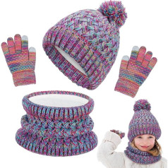 Lvefyti Детская Зимняя Шапка Шарф Перчатки Набор Девочки Вязаная Шапка Теплая Зимняя Шапка Бини Шапка Круглый Шарф Перчатки Набор Для Детей 2-6