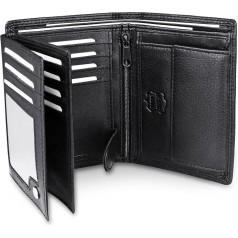 Простой кошелек из натуральной кожи наппа с защитой RFID, 15 слотами для карт и карманом для монет в портретном формате, черный. Черный