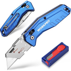 Складной нож WORKPRO из алюминия, складной нож с замком скольжения, быстрая смена лезвия, тяжелый ковровый нож с 10 дополнительными лезвиями
