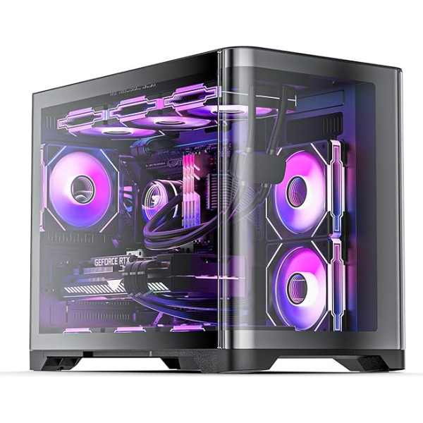 AsiaHorse MATX PC Case Dual Chamber 270° Full View Tempered Glass Gaming PC Case with Type-C, Mid Tower MATX Computer Case, Pegasus Black