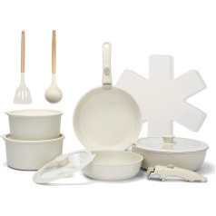 Набор сковородок, 17 предметов с антипригарным керамическим покрытием и съемными ручками, для всех плит, включая индукционные, штабелируем