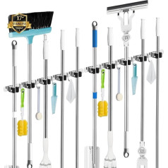 AceMining Держатель метлы настенный, 5 держателей + 4 крючка, 2 шт, сверхмощный держатель, самоклеящийся, держатель метлы с гвоздями, держатель са