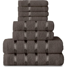 GC GAVENO CAVAILIA 8 Piece Towel Set - Egyptian Cotton | Face Towel | Hand Towel | Bath Towel | Quick Drying and Highly Absorbent Towels Dark Grey - Washable Towels for