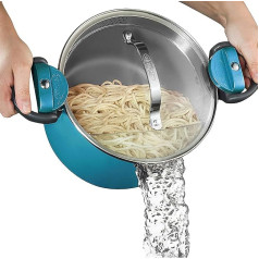 Gotham Steel 5 Litre Ceramic Stockpot Multi-Purpose Pasta Pot with Strainer Lid and Twist Handles, Tempered Glass Lid, Dishwasher Safe, Aqua Blue