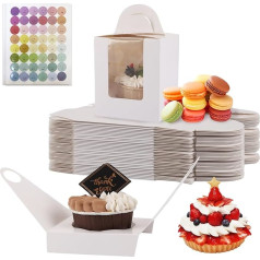 APACALI 100 индивидуальных коробок для кексов, 9,5 x 9,5 x 11 см, коробки для кексов с окошком и вкладышем, одиночные коробки для кексов с ручкой для дн