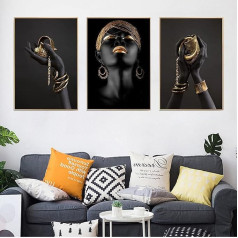 UGZDEA Африканская женщина холст картины, набор из 3, Золотая коллекция, черный женщин плакат, современный гостиная, спальня украшения, плакат 