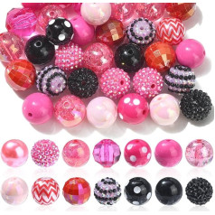 50 Шт. День Святого Валентина Тема Бусины Акриловые Круглые Бусины 20 мм Смола Роза Красный Розовый Цвет Серия Spacer Бусины Набор Для DIY Ремесла