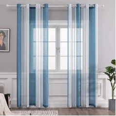 MIULEE Прозрачные вуалевые шторы с люверсами, шторы-таблетки для гостиной и спальни, комплект из 2, 140 x 260 см, пыльно-голубые полоски