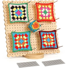 Reessy Crochet Locking Board and Needles, Large Locking Board for Crochet 11 Inch Square Blocking Board, Wood Blocking Board for Crochet and Knitting Projects